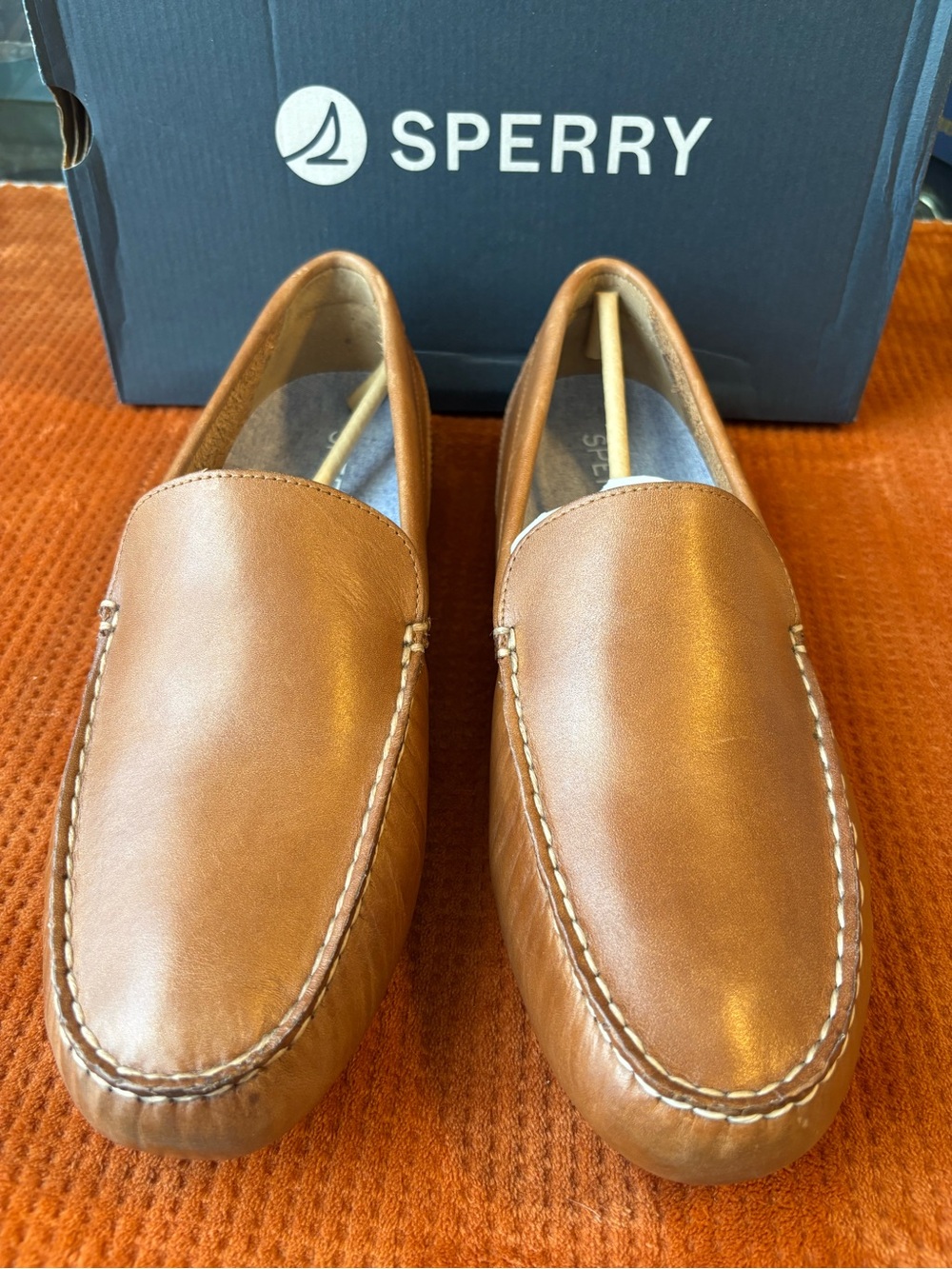 Sperry Cognac Leather Slip-On Moccasin Loafers